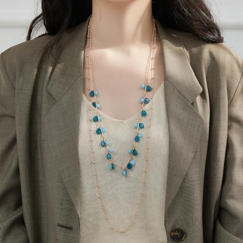BULINLIN Layered Long Necklaces for Women Long Beaded Chain Necklace CostumeJewelry Mothers Day Gifts for Mom - color: Sea green