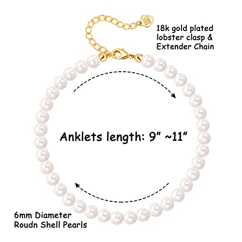 Aobei Pearl Handmade Pearl Beads Anklets for Women Adjustable White Beaded Ankle Bracelet for Wedding Gift