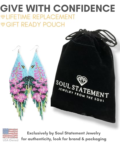Long Beaded Earrings for Women, Statement Tassel Dangling Earrings, Native American Jewelry Boho Country Colorful Flower Moon Bead Gifts - style: Aqua Flora Fringe