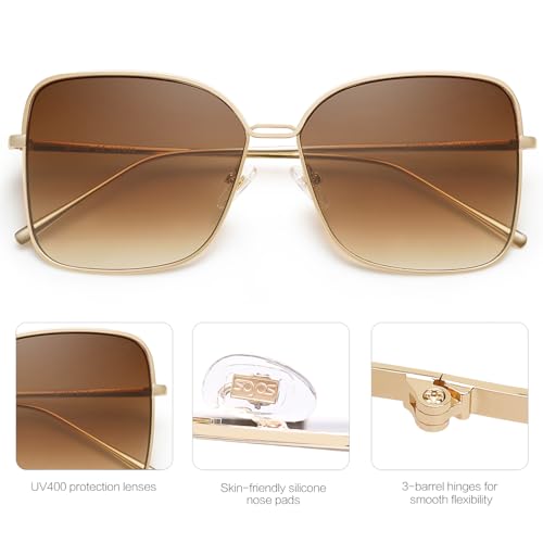 SOJOS Trendy Square Oversized Sunglasses Womens Mens UV400 Big Large Designer Shades SJ1082 - color: Gold/Brown