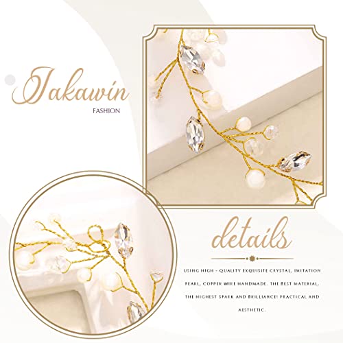 Jakawin Bride Pearl Wedding Hair Vine Rhinestone Hair Piece Crystal Bridal Hair Accessories for Women HV192 (3 Gold) - color: 3 Gold