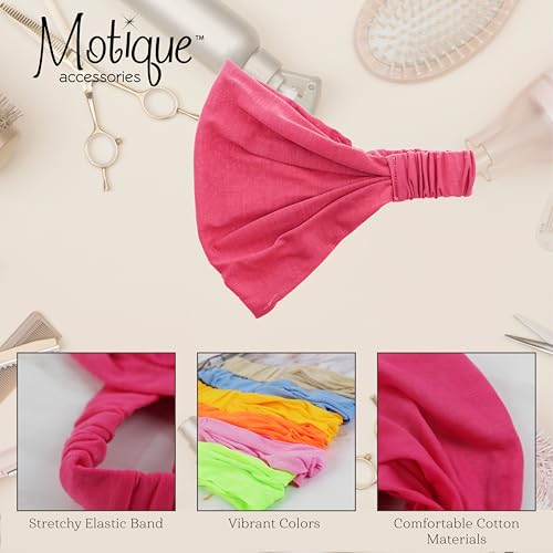Motique Accessories Hot Pink Wide Cotton Head Band Solid Boho Yoga Style Soft Hairband for Women - color: Hot Pink