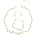 Elegant Brides Austrian Crystal Flower Choker Necklace Drop Dangle Earring Bracelet Wedding Jewelry Set for Bridesmaid Prom Costume Jewelry Set for Women - color: White-Gold Plated