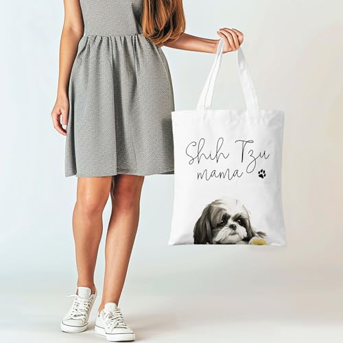 Dog Mama Canvas Tote Bag for Women, Dogs Lover Gift for Dog Mom, Birthday Christmas Cute Rottweiler Gifts For Women. - color: Shih Tzu Mama (021)