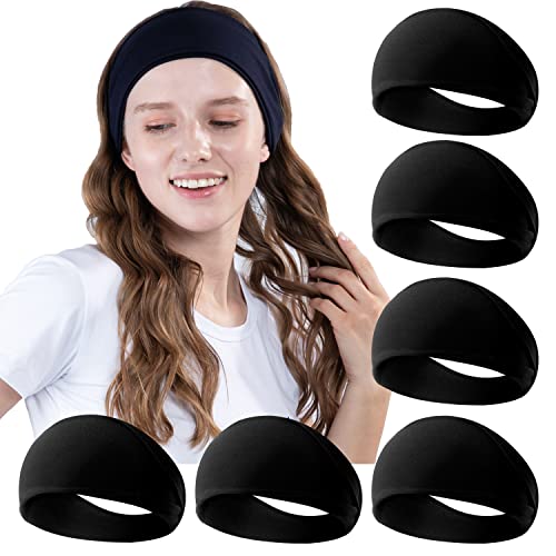 RITOPER Workout Wide Headbands for Women Non Slip, Super Soft Yoga Running Exercise Head Bands, Elastic Sweat Band Hair Bands for Women's Hair, Womens Solid Headband Hair Wrap - color: momao-quanhei-6