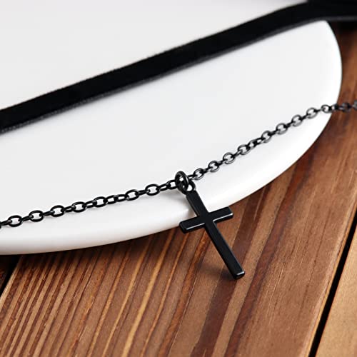 Gothic Choker, Choker Necklace for Women, Black Velvet Choker, Layered Necklace, Goth Jewelry for Women - style: Black Cross