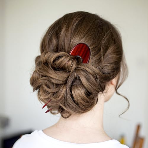 3 Pack Wooden Hair Sticks for Women, French U Shaped Hairpin with Two Prongs Hair Clips Handmade French Hairs Stick Vintage Matte Hairpins for Women Bun Updo Hairstyle