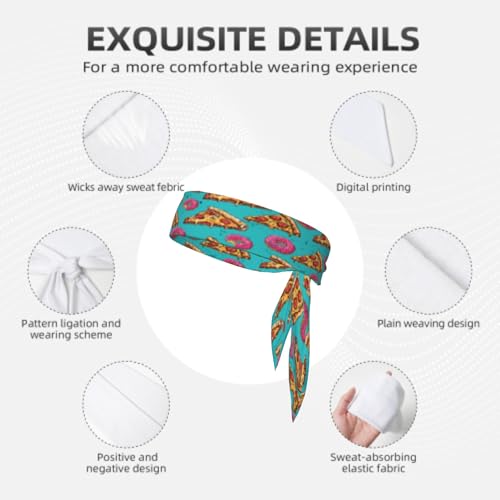 Sports Tie Headband Bandana Running Athletic Sweat Band Elastic Adjustable Sport Head Tie for Men Women Head Ties Ninja Tie Headbands Tennis Sweatbands Soccer Basketball Teams Running Head Band - color: Funny pizza donuts