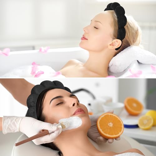 Ztomine Spa Headbands for Washing Face or Facial, Set of 2 Skincare, Terry Cloth Headband Combo Pack - Puffy Makeup Headbands for Face Washing, Mask, Skin Treatment - color: Black