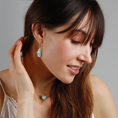 Teardrop Dangle Earrings for Women with Simulated Druzy Stones, in Gold or Rose Gold Tone - color: Gold - Aqua Glitter Stone