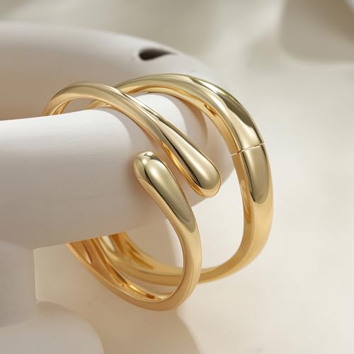 Gold Bracelets for Women Trendy, 18K Gold Plated Bangle Bracelet Set Chunky Twist Cuff Gold Bracelet Non Tarnish Waterproof Jewelry Gifts for Women - color: Gold-2PCS