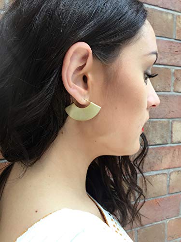 Lightweight Boho Bohemian Fan Earrings for Women Geometric Dangle Drop Half Round African Tribal Ethnic Jewelry - color: Metallic+Gold / 1.6"x1"