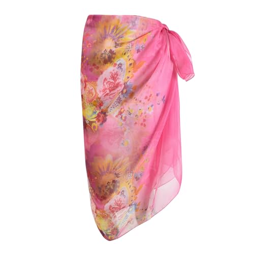 Womens Sexy Bohemian Floral Beach Cover Up Sarong Wrap Swimsuit Beachwear - color: A-rosy