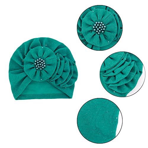 Erinaco Women Sparkle Sequin African Turban Bow Knot Pre-Tied Cap Pleated Ruffle Bonnet Beanie Hat Headwrap Skull Caps - color: Beaded Green