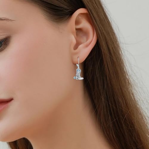 Western Earrings for Women 925 Sterling Silver Turquoise Western Country Dangle Drop Earrings Country Jewelry Gifts for Cowgirl Cowboy - style: Cowboy Boot-D