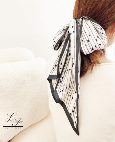 Hioyiwse Head Scarf Hair Neck Scarves For Women Purse Bag Scarfs For Handbags Silky Long Thin Satin Headscarf Fashion - color: B19-line Dot