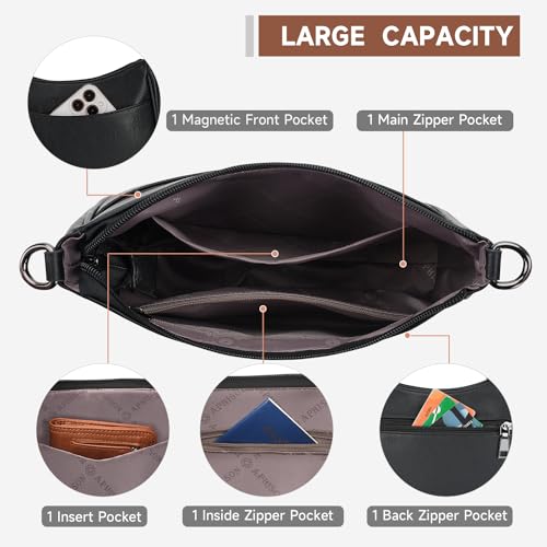 APHISON Trendy Leather Crossbody Purse with Adjustable Strap, Women's Shoulder Handbag - color: Black2