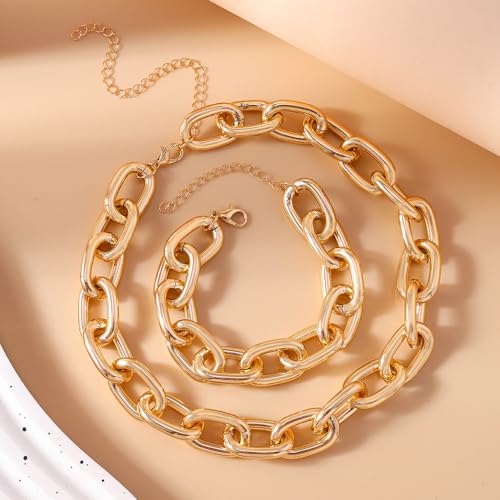 Gold Jewelry Set Chunky Gold Necklace Earring Set for Women Boho Oval Acrylic Earring Necklace Western Adjustable Choker Necklaces Bohemian Jewelry Set For Women - color: Gold D