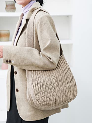 ENBEI Women's Crochet Tote Bag Knit Shoulder bag,Aesthetic Bag,Cute Eco-Friendly Tote for Travel,Daily Use,Gift Box Packaging - color: Khaki