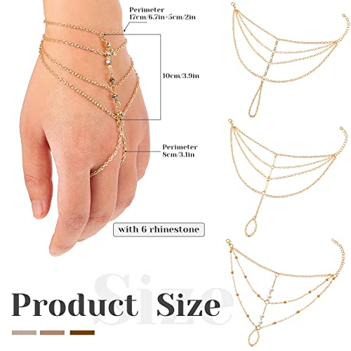 MTLEE 3 Pieces Ring Bracelet Hand Chain Gold Layered Finger Ring Hand Chains Tassel Stackable Bracelets for Women Fashion Body Jewelry Adjustable Gifts for Her 3 Styles