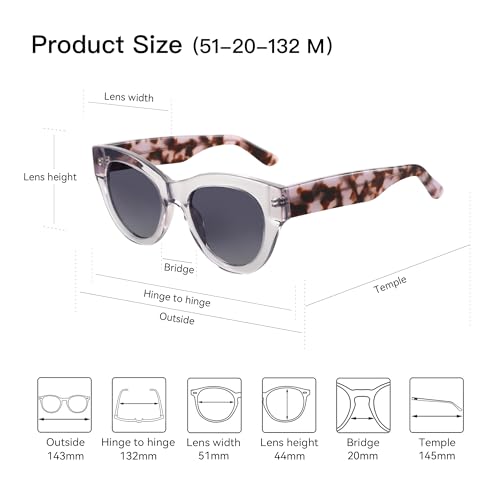 ZENOTTIC Polarized Sunglasses Women Round: Trendy Sun Glasses for Ladies - Retro Classic Shades UV400 Protection - color: C03 Crystal Grey Frame Grey Lens