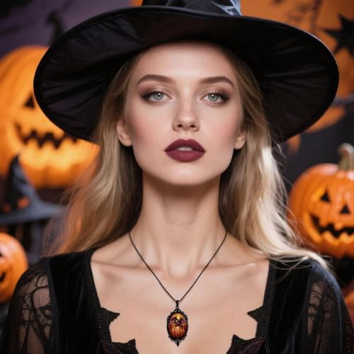 Halloween Gothic Witch Necklaces Cross Glass Pendant Necklace for Women Punk Vintage Black Dark Oval Cameo Necklace Witch Emo Necklaces Halloween Jewelry Witch Accessories 2025 - style: Bat Pumpkin