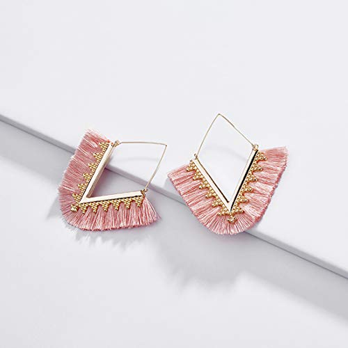 Tassel Hoop Earring Statement Thread Dangle Earrings Stylish Long Fringe Drop Earrings Lightweight Long Swingy French Hook Earrings for Women - color: A Pink