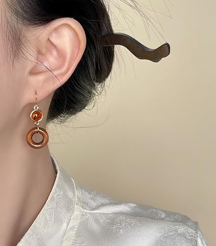 Boho Earrings for Women Natural Stone Beaded Handmade Vintage Dangle Earrings Bohemian Lightweight Hypoallergenic Jewelry for Dailywear Festival Occasions - color: Burmese rosewood
