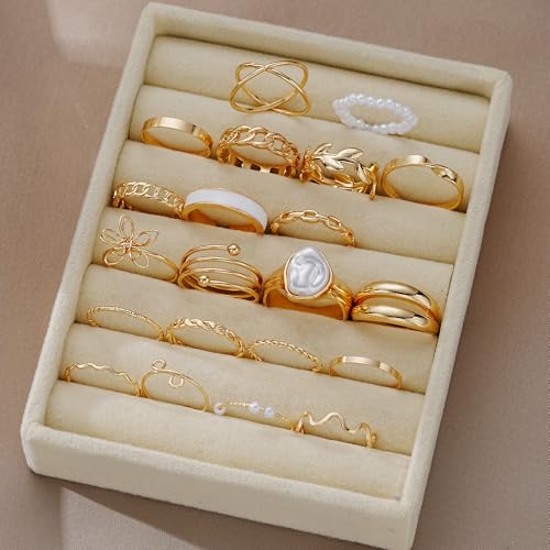 YEEZII 25 Pcs Gold Knuckle Rings Set for Women, Cute Stackable Finger Midi Rings, Dainty Gold Chunky Stacking Statement Womens ring pack - color: Gold-21 Pcs