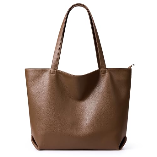 WLLWOO Soft Vegan Leather Tote Bag for Women Large Casual Hobo Handbags Zipper Shoulder Work Daily Weekender Travel Purse - color: Coffee