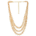 COOLSTEELANDBEYOND Crystal Beads Statement Necklace, Three-strand Layered Necklace, Waterfall - color: A-Color: Champagne & Gold