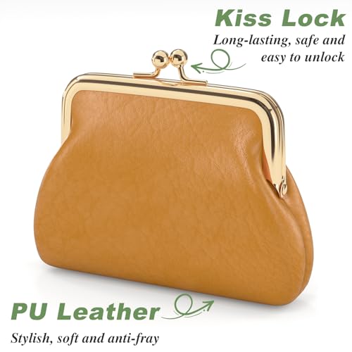 Coin Purse, Small PU Leather Change Purse, Coin Wallet with Clasp, Car Change Holder Pouch for Woman Men Kids Girls, Brown - color: Brown