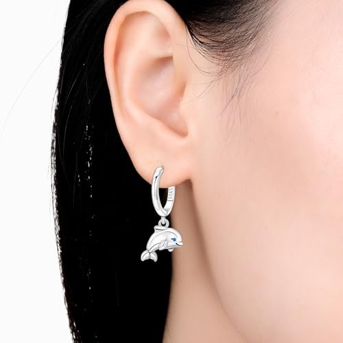 925 Sterling Silver Dangle Earrings for Women, Butterfly&Bee Animals Design, Hypoallergenic Jewelry gifts - color: Dolphin Earrings