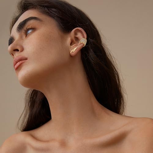 FETTERO Ear Cuff Earrings for Women Non Piercing 14K Gold Plated Ear Cuffs for Non Pierced Ears Clip on Cartilage Earring Ligthweight Fake Earrings | Single - style: Tur-Micro Pave