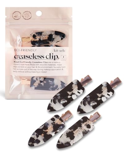 Kitsch Creaseless Hair Clips for Women - No Crease, No Bend Hair Clips for Styling, Bangs, Makeup Application, Face Wash | Recycled Acrylic - Black Terrazzo | Ideal Gifts for Women, 4pcs - color: Black Terrazzo
