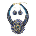 Statement African Necklace For Women African Jewelry Costume Earring Sets Tribal Fashion Colorful Big Rhinestone Crystal Pendent Collar Choker Bold Chunky Bib Handmade - color: Flower blue