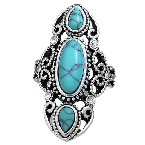 Bohemian Turquoise Ring for Women, 925 Silver Vintage Cowgirl Jewelry, Western Statement Turquoise Jewelry for Women