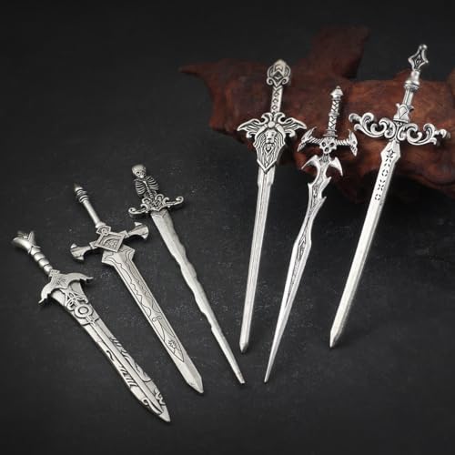 6PCS Gothic Sword Hair Pins for Women, Metal Hair Sticks Set, Fantasy Decorative Hair Pins for Bun Updo, Medieval Renaissance Hair Accessories, Hair Sticks for Long Thick Hair - color: Design-11