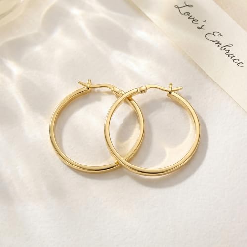Gold Hoop Earrings 14K Gold Earrings for Women Gold Hoop Earrings for Womens Hoops Pure Minimal Style for Light and Delicate Hoops Earring for Womens 20/25/30/40mm - size: 40mm