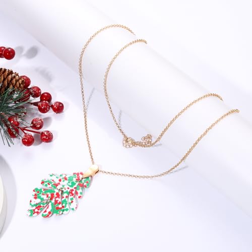 ARATLENCH Acrylic Pendant necklace Earrings – Long Statement Leaf Charm Necklace Tortoise Resin Palm Leaf Earrings Fashion Necklaces Earrings for Women - color: red green white leaf necklace