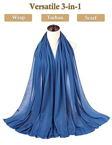 Nonbongoy Head Wraps for Black Women Stretch Headwraps Large Hair Wraps Hijab Scarves for Muslim Head Scarf Turban Headbands - color: 1-denim Blue Headwrap