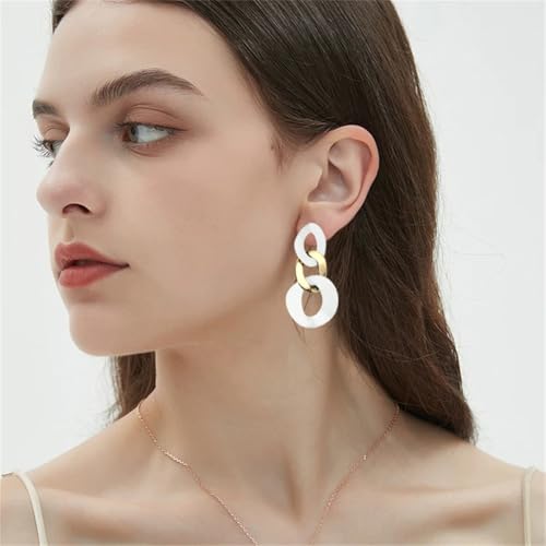Charm Elegant Hollow Color Chain Acrylic Geometric Temperament Dangle Drop Earrings Bohemian Minimalist Hypoallergenic Jewelry Gift - color: White Gold White