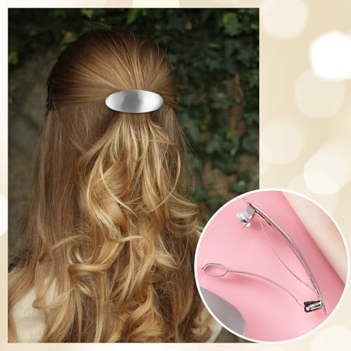 HINZIC 3inch Oval Hair Barrette Metal Large Hair Clip Vintage Silver French Wedding Prom Formal Hair Accessories for Women Long Thick Hair - color: Silver