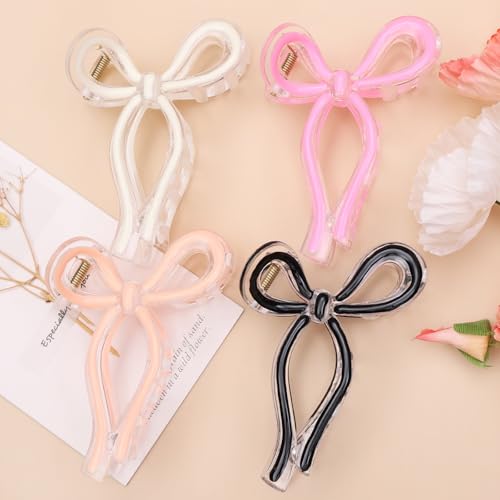 4 Pcs Bow Hair Clips Elegant Hair Claw Butterfly Hair Accessories for Girls Nonslip Butterfly Clips Hair Styling Accessories for Women - color: 4 Pcs-Colorful Style(Black,Pink,Light Pink,White)