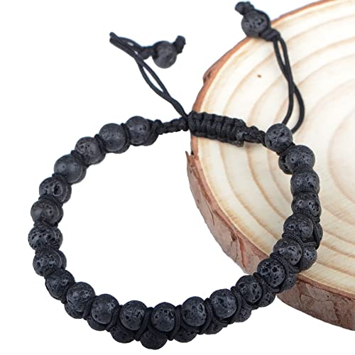 MASSIVE BEADS Double Layer Natural Chakra Healing Power Crystals Macrame Bracelet Yoga Stone Beads Gemstone Meditation Relax Anxiety Bangle for Unisex Women Men - color: Black Lava, size: 4mm
