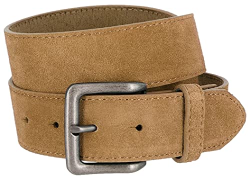 Belts.com Square or Oval Antique Buckle Casual Jean Suede Leather Belt 1-1/2"(38mm) or 1"(25mm) Wide - color: Taupe, size: 32