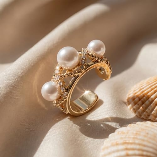 MEVECCO Ear Cuff Non Piercing for Women 18K Gold Plated Dainty Ear Cuff Earring Stacks Cartilage Clip On Wrap Huggie Minimalist Fake Piercings Open Hoops Jewelry Gifts - style: pearl