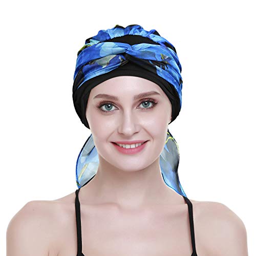 Chemo Headwear Turbans for Women Long Hair Head Scarf Headwraps Cancer Hats - color: Blue River