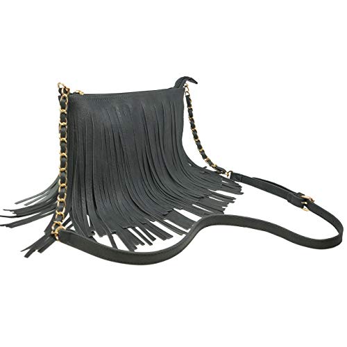 Solene Fringe Crossbody Shoulder Bag with Strap, Tassel Messenger bag, Country Style Western Fringe Purse for Women - color: Charcoal