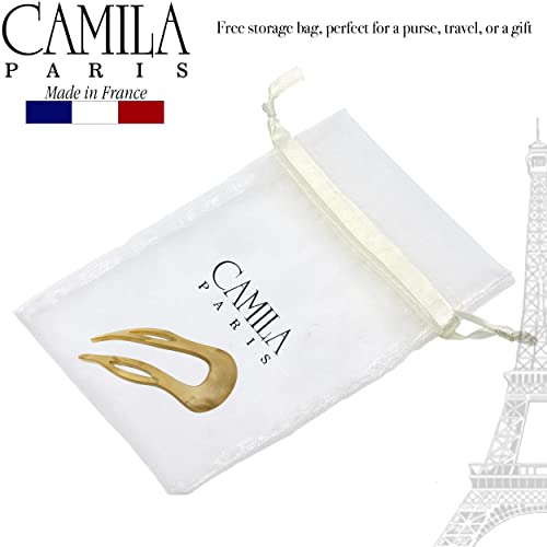 Camila Paris CP3417 French Twist Stick Clip Pins, Gold, Wavy Hair Pin U-Shaped Hair Fork for Girls Spiral Updo Chignon Bun Holder, Fashion Flexible Styling Hair Accessories for Women, Made in France - color: 2-Prong Gold